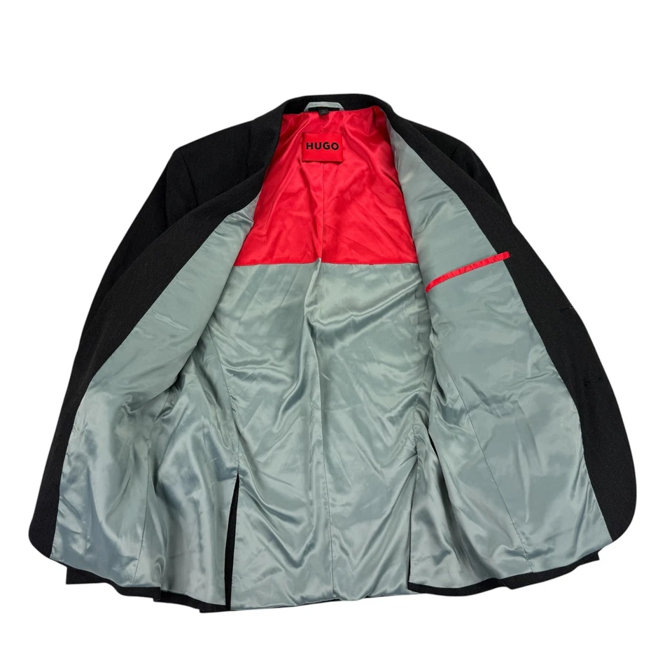 Hugo Boss Mens Modern Fit Wool Blend Herringbone Suit Jacket Charcoal Gray 38R - Image 2 of 4