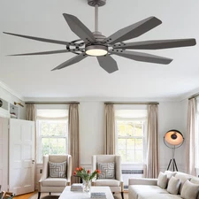 60 Inch Modern Ceiling Fan with Light & Remote Control, Aluminum 8-Blades Large 