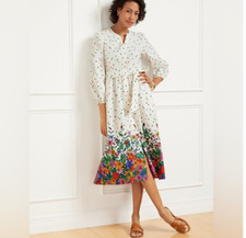 Talbots Blissful Floral Poplin Button Down Midi Shirt Dress Size 6P