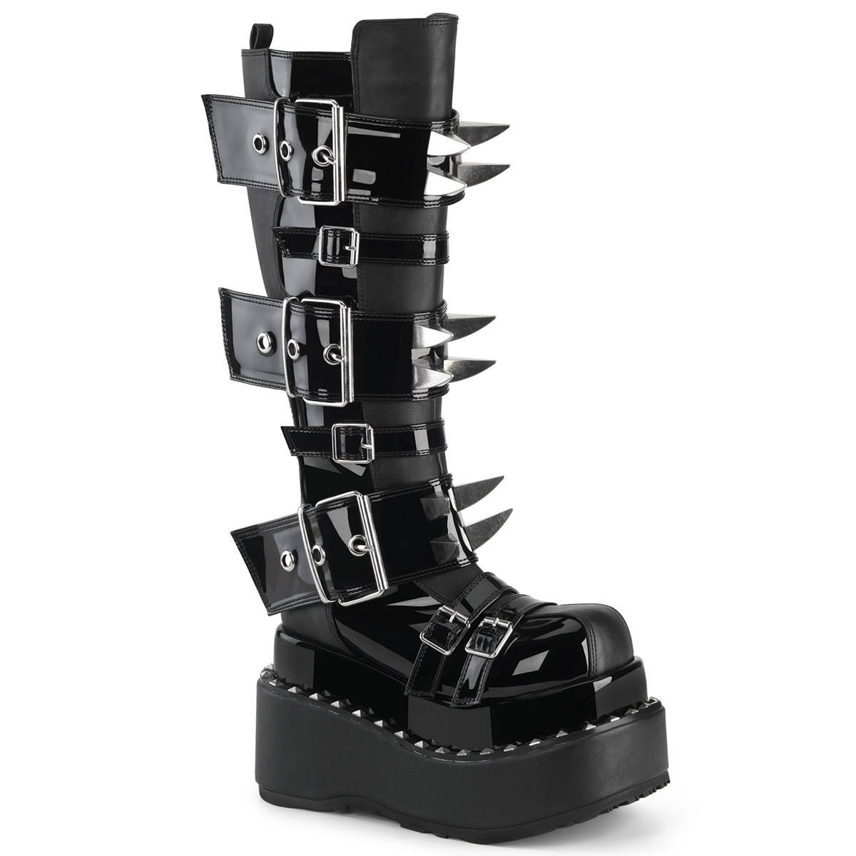 Black Platform Cyber Goth Buckle Combat Burning Man Spikes Mens