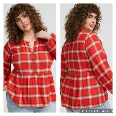 Torrid Red Softest Plaid Flannel Pullover Top NEW Size 4X