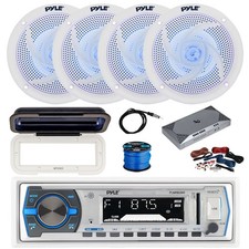 JVC Marine BT Receiver, BT Amp w/ Kit, 4X 6.5" LED Speakers,Wire, Cover, Antenna