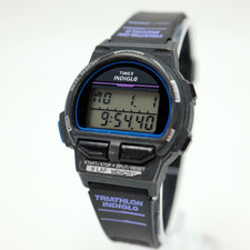 Vintage Timex Ironman Triathlon Indiglo Watch Women 33mm Black Blue 1996 Working