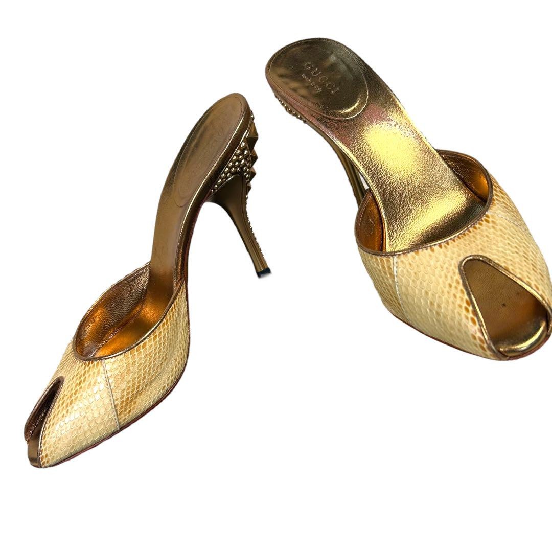Gucci Python Pattern Gold Pumps Stiletto Heels US… - image 3