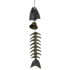 River's Edge Products Fishbone Wind Chime, Vintage Fish Skeleton Wind Bell Decor