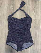 Miraclesuit Medium Polka Dot Halter One Piece Swimsuit Blue White Cruise Resort