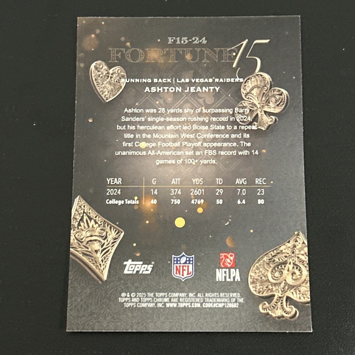 2025 Topps Chrome Football - Ashton Jeanty Fortune 15 (RC) #F15-24