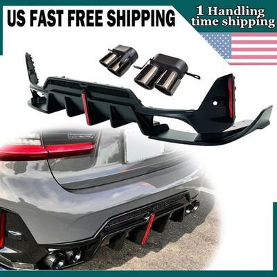 Gloss Black Rear Fin Diffuser W/ LED Light For BMW 3 Series G20 LCI 2023-2024 US