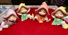 Vintage HOMCO Pixie Elves Fairies Lot of 4 Figurines Ceramic #5213 Taiwan Cute