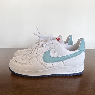 Nike Air Force 1 Low White/Blue Lace-Up Men's Sneakers Puerto Rico Heel
