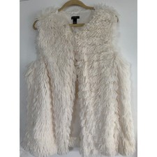 New Directions Womens XL Ivory Faux Fur Shagg...