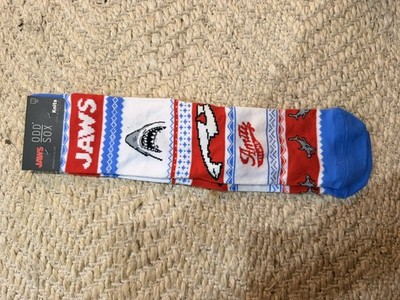 ODD SOX Knits Shark JAWS Amity Island Red White Blue Crew Socks Men's 8-12
