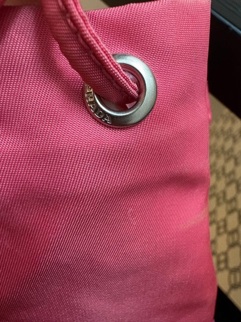 PRADA Nylon Drawstring Pouch Pink Logo Authentic … - image 9