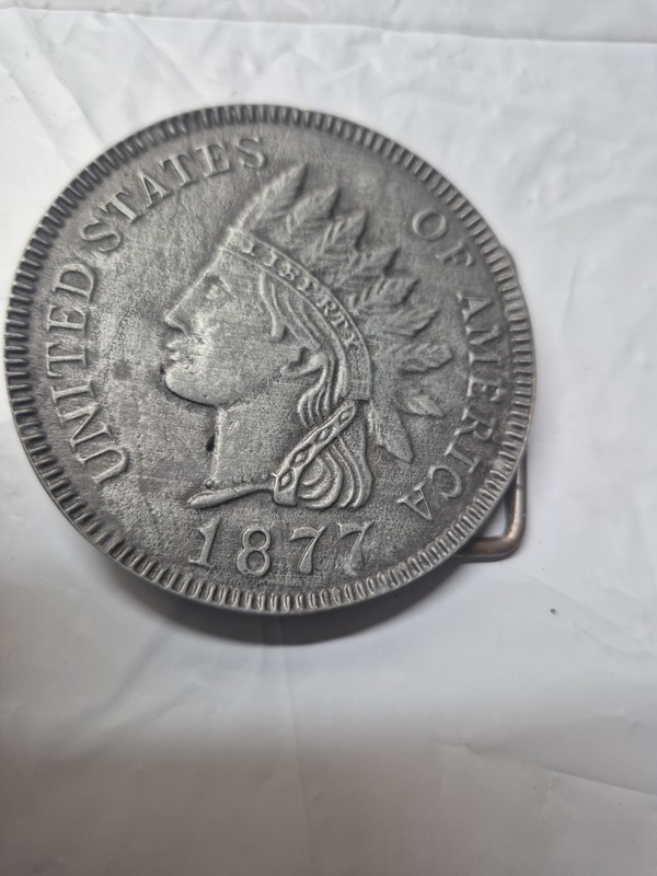 Vintage Belt Buckle Indian Head Penny Cents 1877 Replica Coin United States