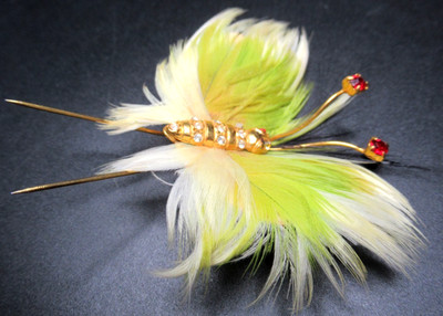LINA BARETTI For SCHIAPARELLI French RARE Feather Butterfly Fur Clip