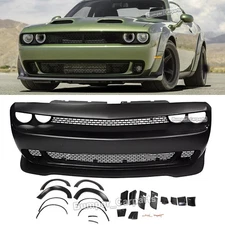 Full Front Bumper Cover + Lip + Fender Flares Kit For 2015-2023 Dodge Challenger