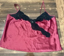 Vintage Victoria's Secret Gold Label Satin Burgundy Camisole with Black Lace M