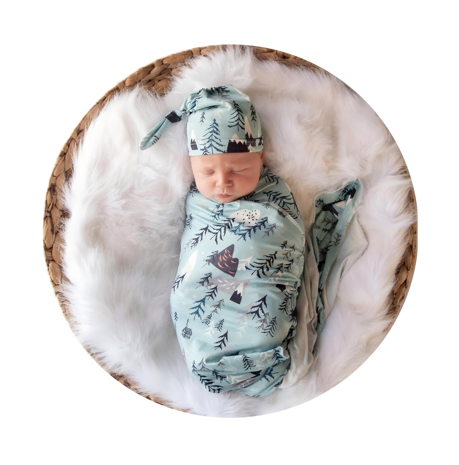 Newborn Receiving Blanket Swaddle Blanket Hat Set for Baby Snug Wrap (Mountai...