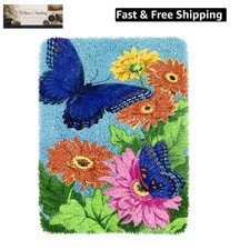 Butterfly Floral Latch Hook Kits for Adults, DIY Crochet Yarn Rugs Hooking Cr...