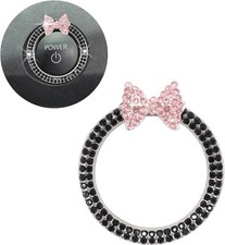 Bow Car Accessories, Pink Bow Tie Push Start Button Rhinestone Ring-Black Ring