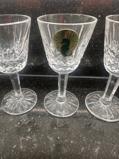 8 Vintage Marked Waterford Ireland Cut Crystal Lismore 3.5" Apertif Cordials