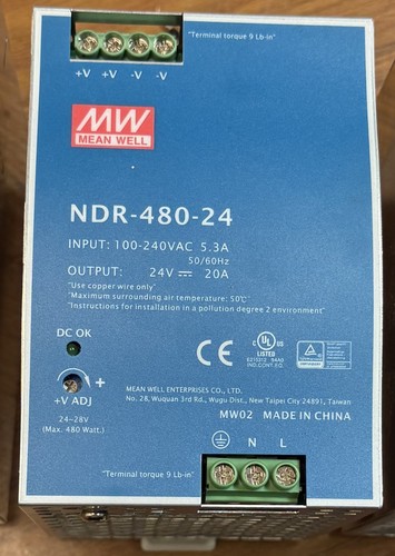 Mean Well NDR-480-24 Switching Power Supply 100-240Vac 5.3A-PRE-OWNED