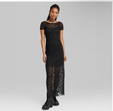 NWT Wild Fable Women's M Medium Black Lace Maxi Dress 2 Layers New