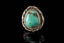 VINTAGE EARLY NAVAJO BLUE TURQUOISE STERLING RING