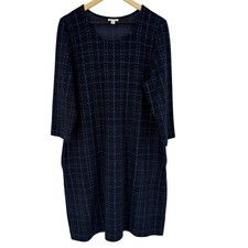 J. Jill Navy Blue Textured Grid Shift Dress 3/4 Sleeve Womens Large RN 97641