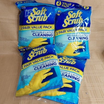 Soft Scrub Medium Reusable Latex Gloves 2 Pair per Pack (QTY 4 packs)