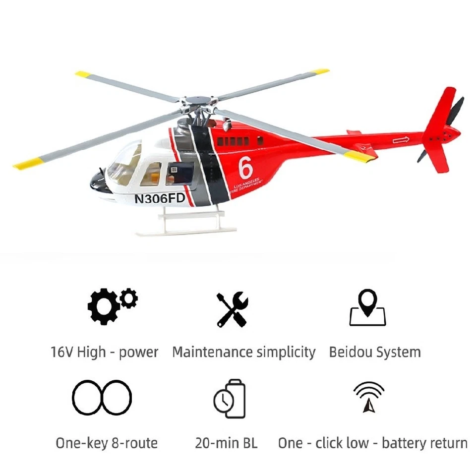 Fly Wing Bell 206 V3 6CH 3D GPS Auto Return 4 Blades RC Helicopter 2 Battery - Image 4 of 4