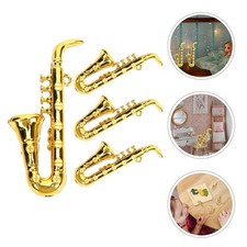 Durable Miniature Saxophone Ornament for Doll House Decoration Golden Plastic