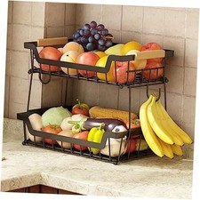 2 Tier Countertop Fruit Basket with 2 Banana Hangers for 2 Tier with Hangers