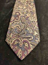 Men's Tie Black,Blue,Ecru,Plum Hand Sewn, Silk, Made In USA.Paisley Print, Italy
