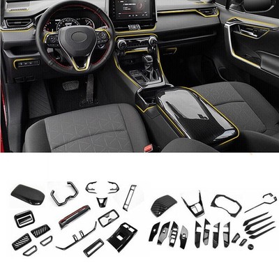 For Toyota RAV4 19-25 Carbon Fiber Black Interior Full Set Panel Cover Trim Set