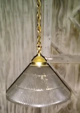 Vintage Cone Shaped Clear Brass Hanging Light