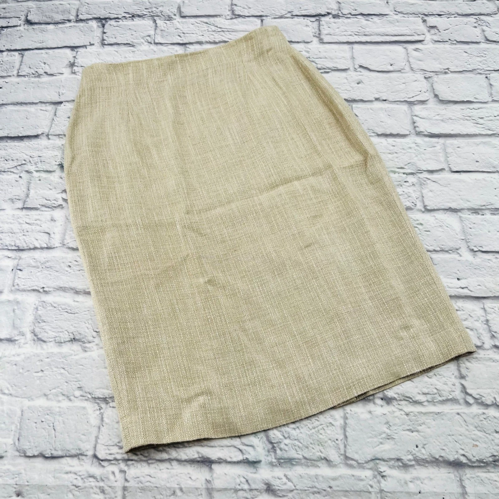 Lafayette 148 New York Tweed Pencil Skirt Womens Size 8 Tan Linen Blend