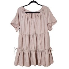 Madewell Blush Pink Linen Tiered Mini Dress Size XL Pink Linen Blend Dress
