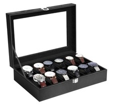 Uten Watch Box 12 Slots, Watch Case with Glass Lid, Watch Display Storage Box