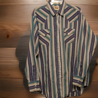 Ely Cattleman VTG  Men's Size 18 1/2 - 37  Tall Stripe Pearl Snap Western Shirt 