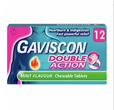 Gaviscon Double Action Mint Flavour Chewable 12 Tablets - Indigestion Heartburn