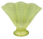 Vintage Fenton Topaz Vaseline Uranium Opalescent Hobnail Fan Vase