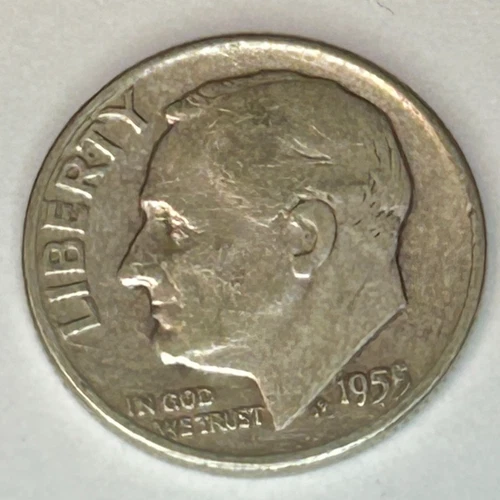 1955-P Roosevelt Dime 90% Silver U.S. 10c Coin Circulated as Pictured - 02
