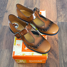 Buster Brown Girls Mary Jane Dress Shoes Brown Leather T-Strap Buckle US 1 1/2