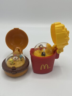 McDonald's Happy Meal Toy Flip Top Food Spinners 1996 Fries BROKEN MECHANISM x 2