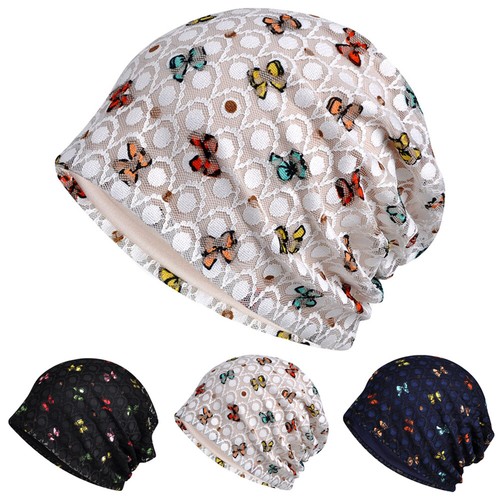 Women Stylish Hats Colorful Butterfly Lace Slouchy Beanie Cap Turban Wrap Hat
