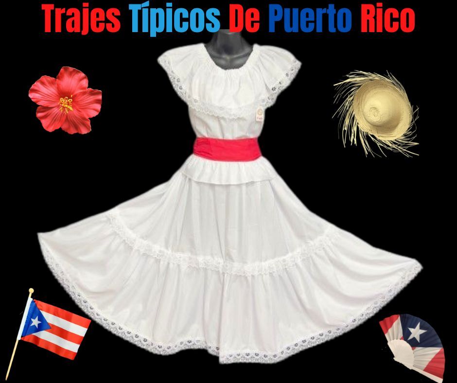 Puerto Rico Boricua Bomba y Plena, Cumbia Colombiana Traje Típico. Juego de 3 PC CR.