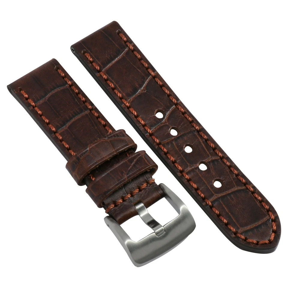 22mm Leather Strap Antique Brown Watch Band for INVICTA Heavy Duty Buckle Brown - Image 2 of 4