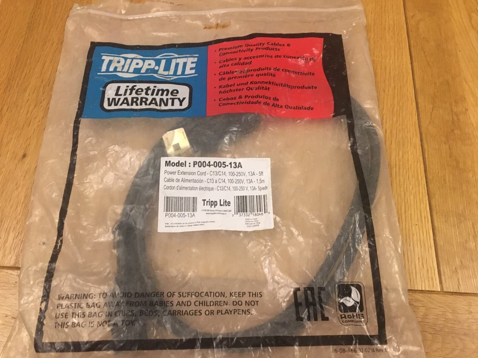 Tripp Lite, Power Extension Cord, 13A, 16AWG, 100V-250V, C13 - C14, 5FT P004-005 - Image 2 of 3