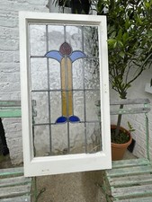 Reclaimed Leaded Light Stained Glass Art Nouveau Deco Window 95.5cm x 52.5cm
